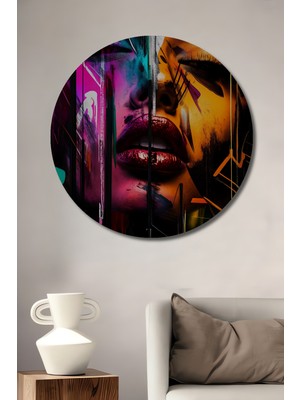 Teona Ahşap Çarpıcı Portre Yağlı Boya Görünümlü Modern Sanat Ahşap Dekoratif Tablo Yuvarlak Duvar Tablosu