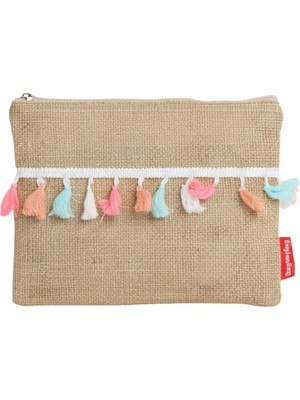 Baghashtag Fosforlu Renkli Pon Pon Püsküllü Jüt Clutch Bez Çanta