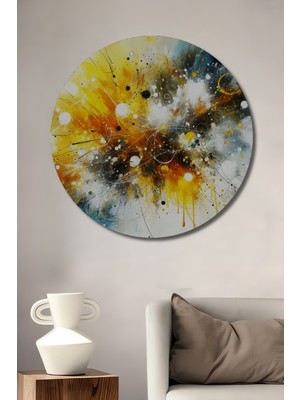 Teona Ahşap Soyut Enerji Patlaması Yağlı Boya Görünümlü Ahşap Dekoratif Tablo Yuvarlak Duvar Tablosu