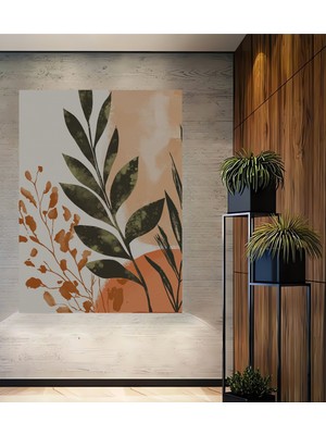 Teona Ahşap Bohem Doğal Yaprak Sulu Boya Görünümlü Ahşap Ev,antre,salon,ofis,mutfak,yatak Odası Tablo