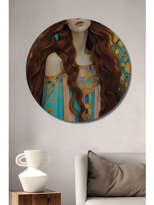 Teona Ahşap Altın Çağ Kadın Rüyası Yağlı Boya Görünümlü Dekoratif Ahşap Tablo Yuvarlak Duvar Tablosu
