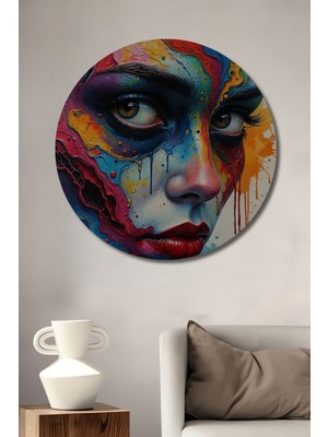 Teona Ahşap Renk Cümbüşü Portre Yağlı Boya Görünümlü Ahşap Dekoratif Tablo Yuvarlak Duvar Tablosu