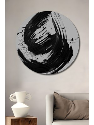 Teona Ahşap Soyut Akışkan Fırça Darbesi Yağlı Boya Görünümlü Dekoratif Ahşap Tablo Yuvarlak Duvar Tablosu