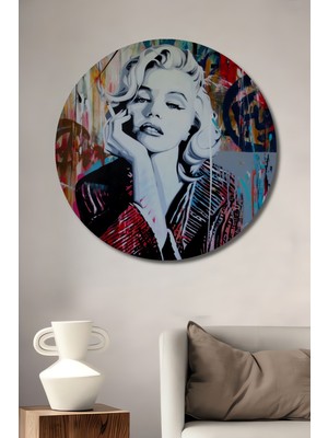 Teona Ahşap Marilyn Monroe Yağlı Boya Görünümlü Modern Sanat Ahşap Dekoratif Tablo Yuvarlak Duvar Tablosu