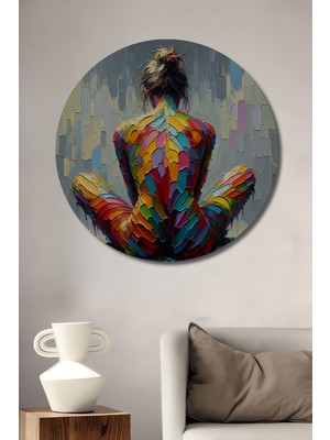 Teona Ahşap Enerjik Renkler Yağlı Boya Görünümlü Insan Figürü Ahşap Dekoratif Tablo Yuvarlak Duvar Tablosu