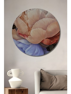Teona Ahşap Büyüleyici Şakayik Çiçeği Yağlı Boya Görünümlü Ahşap Dekoratif Tablo Yuvarlak Duvar Tablosu