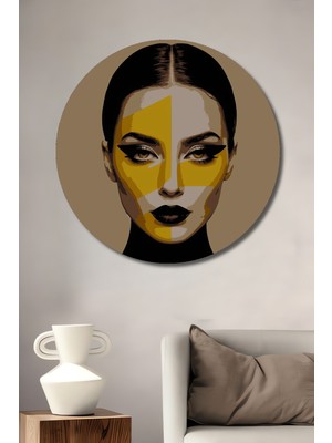 Teona Ahşap Modern Kadın Portresi Yağlı Boya Görünümlü Dekoratif Ahşap Tablo Yuvarlak Duvar Tablosu