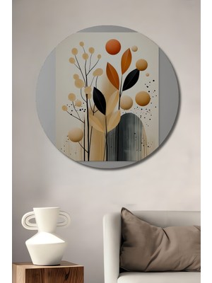 Teona Ahşap Soyut Botanik Şölen Yağlı Boya Görünümlü Ahşap Dekoratif Tablo Yuvarlak Duvar Tablosu