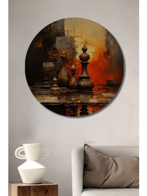Teona Ahşap Satranç Taşı Sanat Eseri Ahşap Dekoratif Tablo Yuvarlak Duvar Tablosu
