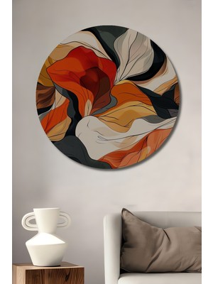 Teona Ahşap Soyut Dalgalanmalar Yağlı Boya Görünümlü Ahşap Dekoratif Tablo Yuvarlak Duvar Tablosu