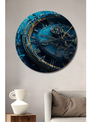 Teona Ahşap Steampunk Saat Mekanizması Görünümlü Ahşap Dekoratif Tablo Yuvarlak Duvar Tablosu