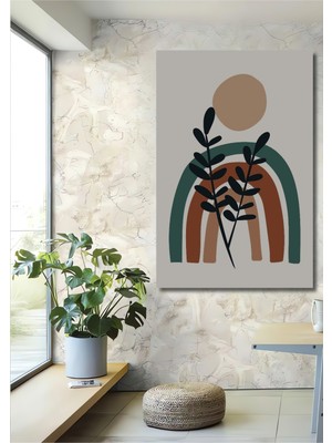 Teona Ahşap Bohem Desenli Yapraklı Gökkuşağı Yağlı Boya Görünümlü Ahşap Dekoratif Ev,antre,salon,ofis Tablo