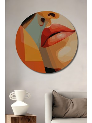 Teona Ahşap Modern Pop Art Kadın Portresi Yağlı Boya Görünümlü Ahşap Tablo Yuvarlak Duvar Tablosu