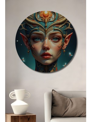 Teona Ahşap Masalsı Elf Kraliçesi Dijital Baskı Ahşap Tablo Yuvarlak Duvar Tablosu