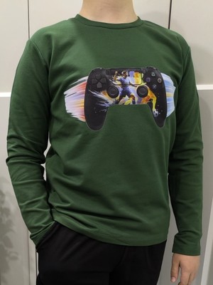 Pidal Giyim Futbolcu Desenli Oyun Konsolu Baskılı Pamuklu Uzun Kollu Erkek Çocuk Sweatshirt
