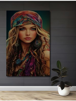 Teona Ahşap Bohem Tarzı Kadın Portresi Yağlı Boya Görünümlü Ahşap Dekoratif Ev,antre,salon,ofis,mutfak Tablo