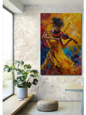 Teona Ahşap Tutkulu Keman Sanatçısı Yağlı Boya Görünümlü Ahşap Dekoratif Ev,antre,salon,ofis,mutfak Tablo