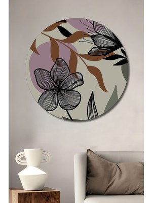 Teona Ahşap Bohem Esintili Çiçek Bahçesi Yağlı Boya Görünümlü Ahşap Dekoratif Tablo Yuvarlak Duvar Tablosu