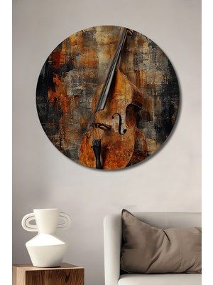 Teona Ahşap Büyük Boy Kontrbas Yağlı Boya Görünümlü Ahşap Dekoratif Tablo Yuvarlak Duvar Tablosu