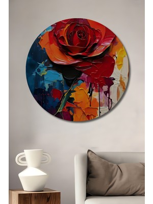 Teona Ahşap Canlı Renkler Ağlayan Gül Yağlı Boya Görünümlü Ahşap Dekoratif Tablo Yuvarlak Duvar Tablosu