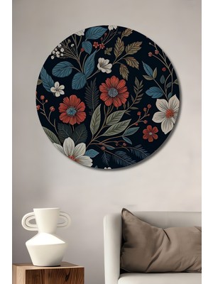 Teona Ahşap Büyüleyici Çiçek Desenli Yağlı Boya Görünümlü Ahşap Dekoratif Tablo Yuvarlak Duvar Tablosu
