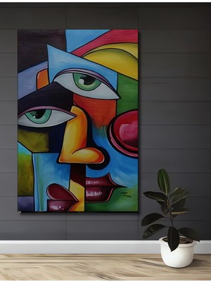 Teona Ahşap Soyut Yüz Ev,antre,salon,ofis,mutfak,yatak Odası Tablosu Sulu Boya Görünümlü Ahşap Dekoratif