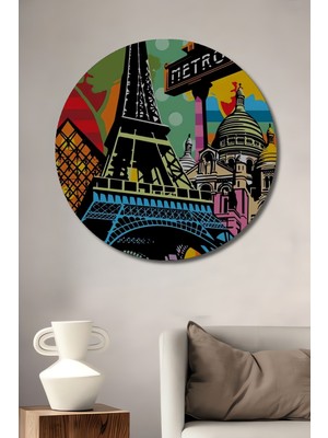 Teona Ahşap Eyfel Kulesi Metro Sanat Ahşap Dekoratif Tablo Yuvarlak Duvar Tablosu