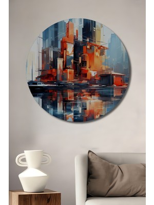 Teona Ahşap Görkemli Şehir Manzarası Sulu Boya Görünümlü Ahşap Dekoratif Tablo Yuvarlak Duvar Tablosu