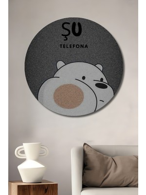 Teona Ahşap Ayı Figürlü Telefon Yasağı Ahşap Dekoratif Tablo Yuvarlak Duvar Tablosu