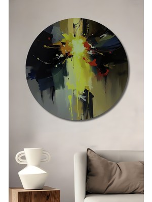 Teona Ahşap Enerjik Patlama Yağlı Boya Görünümlü Soyut Sanat Ahşap Dekoratif Tablo Yuvarlak Duvar Tablosu