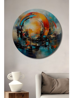 Teona Ahşap Soyut Geometrik Enerji Yağlı Boya Görünümlü Ahşap Dekoratif Tablo Yuvarlak Duvar Tablosu