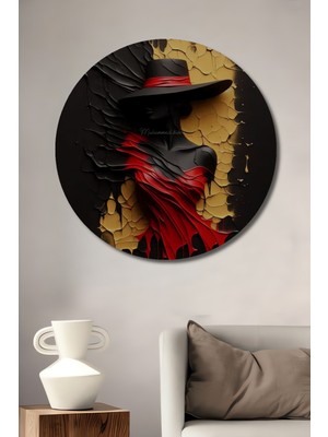 Teona Ahşap Gızemlı Kadın Soyut Sanat Tablosu Yuvarlak Duvar Tablosu