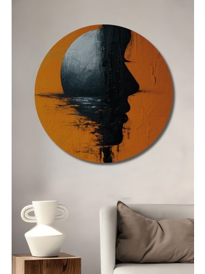 Teona Ahşap Soyut Insan Portresi Yağlı Boya Görünümlü Ahşap Dekoratif Tablo Yuvarlak Duvar Tablosu