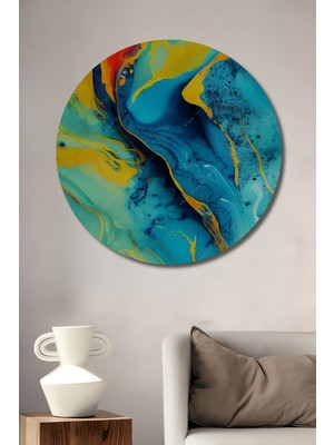 Teona Ahşap Soyut Akışın Enerjisi Yağlı Boya Görünümlü Ahşap Dekoratif Tablo Yuvarlak Duvar Tablosu