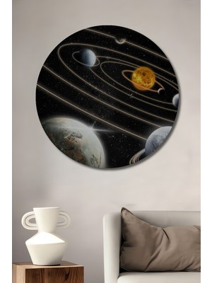 Teona Ahşap Evrenin Sonsuz Güzelliği Yağlı Boya Görünümlü Dekoratif Ahşap Tablo Yuvarlak Duvar Tablosu