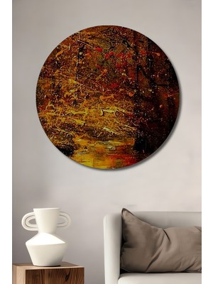 Teona Ahşap Altın Orman Yansımaları Yağlı Boya Görünümlü Ahşap Dekoratif Tablo Yuvarlak Duvar Tablosu