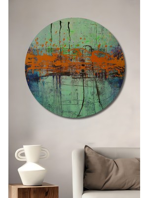 Teona Ahşap Soyut Patlama Yağlı Boya Görünümlü Dekoratif Ahşap Tablo Yuvarlak Duvar Tablosu