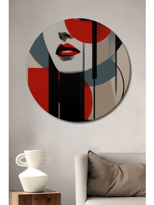 Teona Ahşap Soyut Kadın Portresi Yağlı Boya Görünümlü Ahşap Dekoratif Tablo Yuvarlak Duvar Tablosu