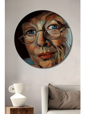 Teona Ahşap Yağlı Boya Görünümlü Kadın Portresi Ahşap Dekoratif Tablo Yuvarlak Duvar Tablosu