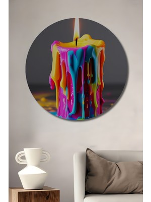 Teona Ahşap Neon Damla Mum Tablo Yuvarlak Duvar Tablosu