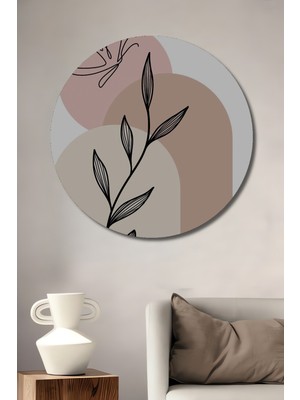 Teona Ahşap Minimalist Kelebek ve Yaprak Desenli Ahşap Dekoratif Tablo Yuvarlak Duvar Tablosu