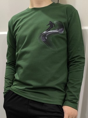 Pidal Giyim Hızlı Kayakçı Baskılı Pamuklu Uzun Kollu Unisex Çocuk Sweatshirt