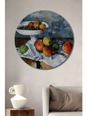 Teona Ahşap Meyve Tabağı ve Bardak Yağlı Boya Görünümlü Dekoratif Ahşap Tablo Yuvarlak Duvar Tablosu