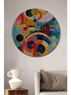 Teona Ahşap Soyut Geometrik Kompozisyon Yağlı Boya Görünümlü Ahşap Dekoratif Tablo Yuvarlak Duvar Tablosu