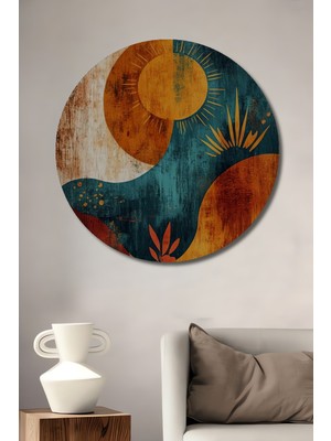 Teona Ahşap Güneş Ay Soyut Sanat Ahşap Dekoratif Tablo Yuvarlak Duvar Tablosu