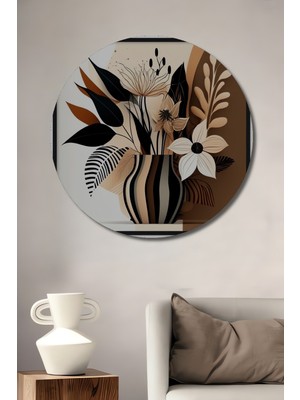 Teona Ahşap Modern Sanat Sulu Boya Görünümlü Vazo Çiçek Tablosu Ahşap Dekoratif Tablo Yuvarlak Duvar Tablosu