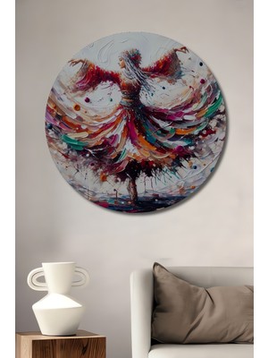 Teona Ahşap Bohem Dansçı Yağlı Boya Görünümlü Ahşap Dekoratif Tablo Yuvarlak Duvar Tablosu