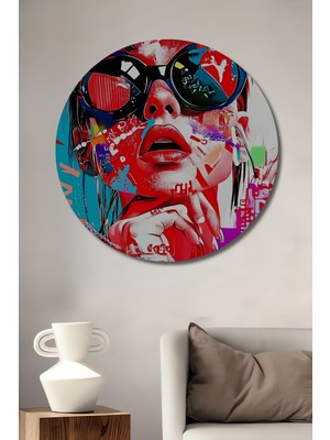 Teona Ahşap Modern Kadın Gözlük Sulu Boya Görünümlü Dekoratif Ahşap Tablo Yuvarlak Duvar Tablosu