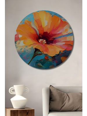 Teona Ahşap Canlı Çiçek Yağlı Boya Görünümlü Modern Sanat Ahşap Dekoratif Tablo Yuvarlak Duvar Tablosu