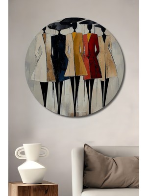 Teona Ahşap Yağlı Boya Görünümlü Kadın Figürlü Soyut Sanat Ahşap Dekoratif Tablo Yuvarlak Duvar Tablosu